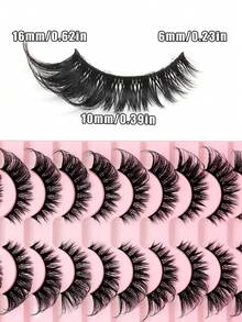 10 Pairs Thick 3D Multi-Layer DD Curly Russian Volume False Eyelashes, High Curl Degree, Dense & Bold Whole Piece Eyelash Extensions - Cat Eye Lashes - View 5