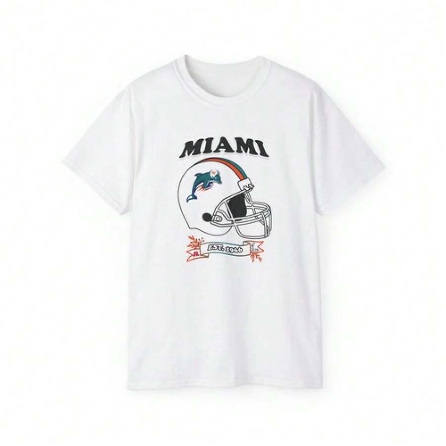 Camiseta personalizada de casco de fútbol de los Miami Dolphins UNISEX - Blanco - Ver 1