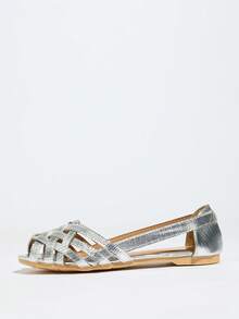 女士平底户外镂空罗马凉鞋 - 銀色 - 查看 5