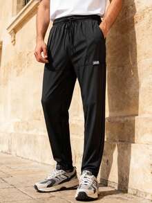 男士夏季轻薄透气宽松直筒裤，休闲户外 - 黑色 - 查看 1