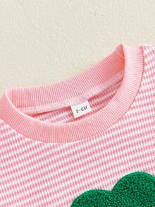 Pelele de rayas irlandesas para niña con bordado de trébol, manga larga y cuello redondo - Rosa brillante - Ver 8