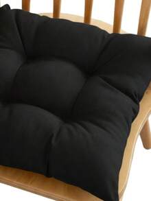"Premium Plush Single Seat Cushion 40*40 Cm With Special Stitching, Tufted, Tie-On, Comfortable Chair Cushion" - Black - View 2