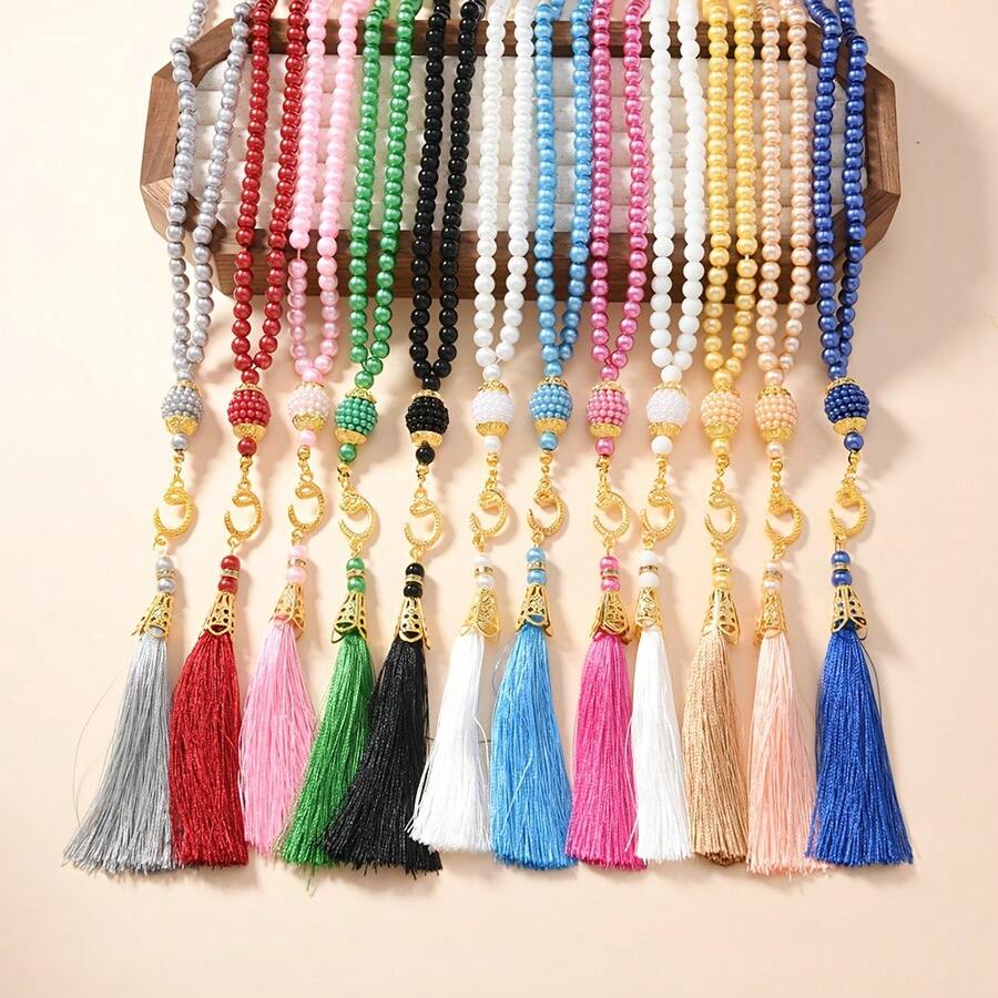 99pcs 6mm Faux Pearl Rosary Beads, Luxury Muslim Gift, Hajj Pilgrimage Gift, 99 Beads Tasbih, Islamic Wedding Gift, Muslim Gift - Multicolor - View 1