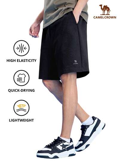 CAMEL CROWN 男士针织运动户外裤，夏季运动短裤，加厚透气休闲健身针织短裤