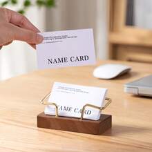 1pc Wooden Card Holder, Simple Desktop Card Display Rack, Beechwood & Walnut Wood Metal Card Stand, Home & Office Supplies - Multicolor - View 3