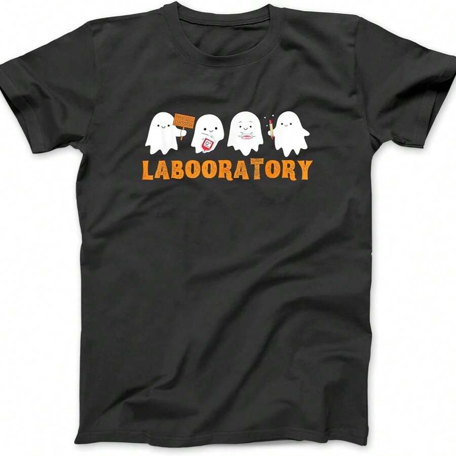 Labooratory Cute Ghost Halloween Laboratory Lab Scientist T-Shirt BLK Men Women Unisex, Longsleeve S - Negro - Ver 1