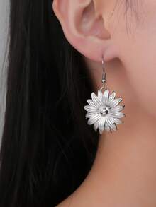 1对时尚女士不锈钢向日葵吊坠耳环，复古耳环，向阳而生，送朋友的礼物 - 時尚系列 - 查看 8