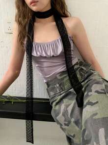 1条波点蕾丝优雅长款真丝围巾，女士颈部保护巾兼装饰小围巾，多功能发圈及丝带配饰 - 彩色 - 查看 11