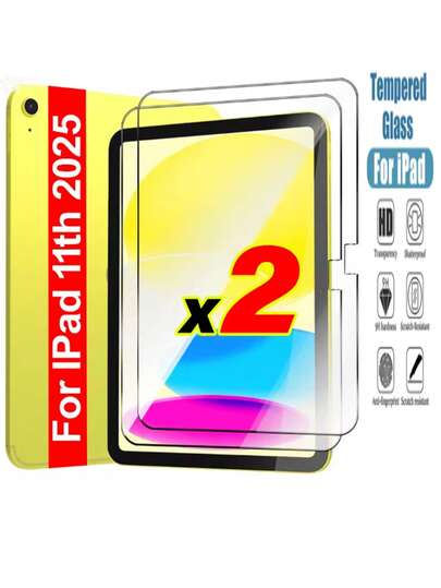 غطاء شاشة زجاجي مقوى لجهاز iPad - عالي الوضوح والشفافية، مضاد للخدش والسقوط، يغطي الشاشة بالكامل، مضاد للبصمات، حساس للمس، متوافق مع iPad (Air 4, 5, 6)/(7, 8, 9, 10th Gen)/iPad 11 1A16(2025) - 2 قطعة