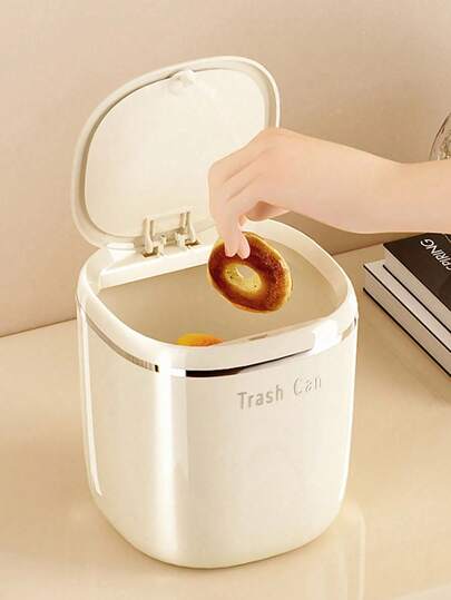1PC Mini Garbage Bin, Covered Small Trash Can, Desktop Trash Can, Plastic Desktop Waste Paper Basket, Swing-Top Design To Prevent Odor Leakage, Used For Storing Fruit Peel And Paper Scraps On Desk To Keep Tidy, For Bathroom, Home Office Desk Decor,Coffee Table, Office, Living Room, Study