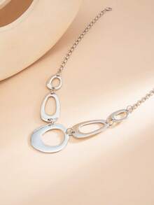 1pc Vintage Exaggerated Geometric Hollow Oval & Water Drop Splice Charm Necklace, Luxurious & Elegant, Suitable For Wedding, Party, Vacation, Casual, Street Style, Women & Couples, Holiday, Birthday, Versatile Gift - Necklace - View 7