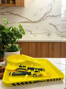 3件套儿童餐具套装，幼儿餐具勺子和叉子，儿童独立进食分隔餐盘，积木造型餐具套装，儿童耐用易清洗餐具套装，家用厨房喂食勺，餐盘，学校午餐餐具，可爱卡通勺子（黄色/蓝色/橙色） - 彩色 - 查看 5