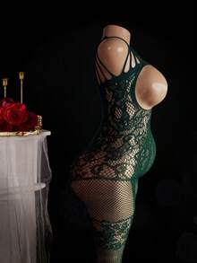大码女士性感内衣，优雅黑色蕾丝网纱连体裤 - 性感内衣，开裆设计，镂空连体裤，女士连体裤和性感紧身裤 - 綠色 - 查看 5