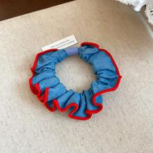 Korean Style Fabric Ruched Denim Lace Small Scrunchie Low Ponytail Hair Tie Niche Design Hair Rope For Women - 髮圈-淺藍色 - 查看 10