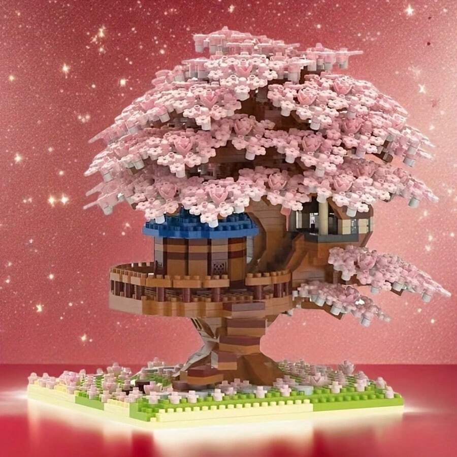 2248 Pieces / 1105 Pieces / 2159 Pieces / 1120 Pieces Sakura Landscape Tree Plant House Building Building Blocks Set, An Ideal Choice For Halloween / Thanksgiving / Christmas / Easter / Birthday Gifts. - Multicolor - View 1