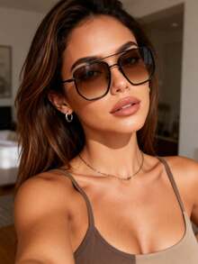 1pc Women's Aviator Frame Classic Fashion Y2K Style, Suitable For Outdoor Daily Driving, Camping, Music Festivals And Other Occasions - Multicolor - View 7