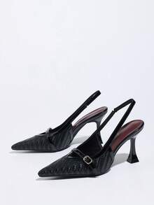 2026 Nuevas sandalias sin cordones con hebilla, zapatos de tacón grueso de material de cuero lacado de alta gama, elegantes zapatos de vestir para el trabajo y el transporte - Negro - Ver 6