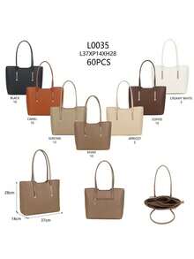 Women's Large Structured Tote Bag With Croco Texture, Luxury, Elegant, Spacious Shoulder Strap, Ideal For Work, Office, College, Casual, Everyday Use, Modern Minimalist Fashion, Premium PU, Sophisticated Design, Large Capacity, Neutral Colors: Black, Caramel, Coffee, Gray, Cream - 卡其色 - 查看 6