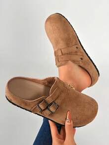 Giày bít mũi hở gót nữ, kiểu dáng mới mùa xuân/thu, dép lê đế bằng chống trơn trượt, hở mũi. - Màu vàng - Xem 1