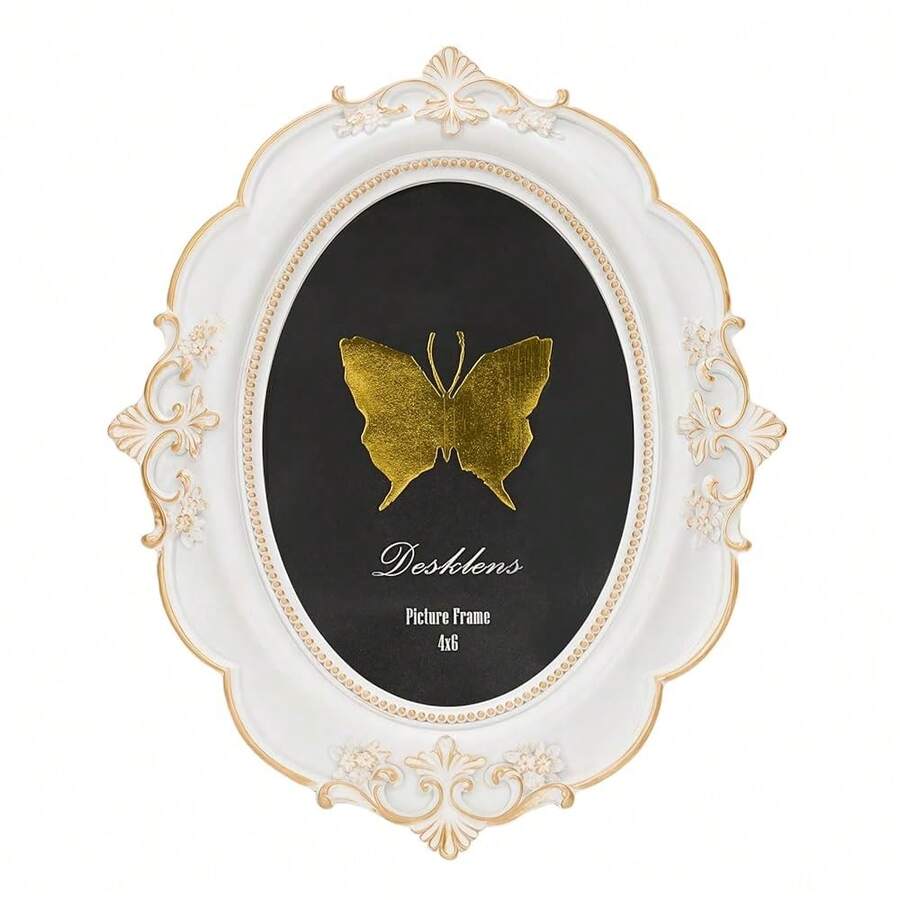 Vintage Picture Frame, 4x6 Oval Antique Photo Frame With Real Glass Front, Luxury Table Wall Haning Photo Display Home Decor, Gift Ideas, White Flower - A-白花 - 查看 1