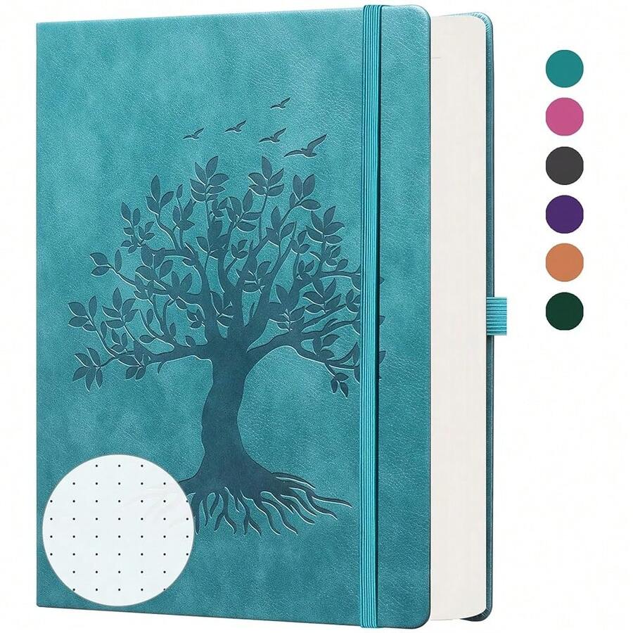 A5 Bullet Dotted Journal Notebook - 150gsm Thick Paper, 256 Pages, Dot Grid Hardcover, Tree Of Life Design, Fine Inner Pocket - 5.9inch * 8.5inch SeaGreen - 海綠色A5點狀 - 查看 1