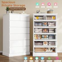 White Tall Dresser For Bedroom With 7 Drawers, 51.8" Tall Dressers & Chests Of Drawers, Modern Wood Closet Organizer And Storage Cabinet, Large Vertical Dresser For Bedroom, Closet, Hallway - 白色 - 查看 4