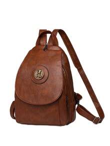 Women's Elegant Flap Shoulder Bag PU Leather Top-Handle Chic Backpack With Multi Zipper Pockets For Daily Use And Dating Events - màu nâu - Xem 4
