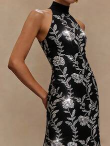 A&A 优雅露背花卉 3D 亮片刺绣晚礼服，女士端庄礼服，复古奢华风格，女士半身裙，正式舞会礼服，返校礼服，宫廷风格 - 黑色 - 查看 8