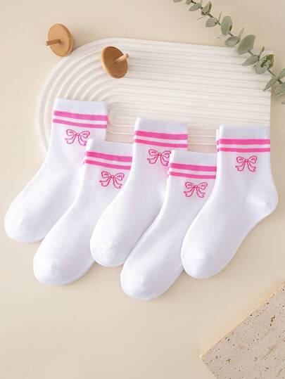 1 par de calcetines deportivos transpirables para niños/niñas de primavera/verano, adornados con un diseño de lazo rosa dulce, calcetines casuales y lindos de media caña, piel amigable, de moda minimalista, suaves, transpirables, resistentes al olor y duraderos, adecuados para uniformes escolares, actividades casuales, fiestas y actuaciones