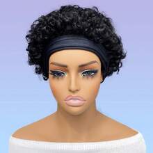 Pixie Wig Human Hair Wig 6inch 150% Density Machine Made Headband Human Hair Wig Pixie Cut Human Hair Wigs Short Curly Black Color Daily Party Use Wig - SNatural - View 4