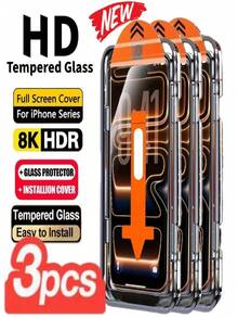 3片装防尘钢化玻璃屏幕保护膜，兼容 17 Pro Max、17 Air、16 Pro Max、16 Plus、15 Pro Max、14、13和12/11，超高清清晰度，9H+硬度钢化玻璃，防刮擦，自动对齐套装 - 無色 - 查看 25