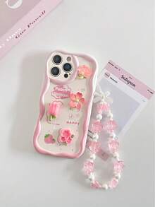 Cream Textured Painted Accessory With Attached Chain Wave Edge Cartoon Phone Case Compatible With Apple, Redmi Series - Multicolor - View 4