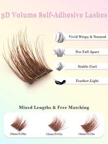 60Clusters Glue Free Lashes Individual Lash Clusters Press On Lashes D Curl 10-14mm Brown Eyelash Wide Stem DIY Lash Clusters With Adhesive Natural Look&Extra Thick Reusable Wear No Glue Needed Eyelash Extension Kit For Self Use At Home Or On-The-Go For Daily Life&Wedding&Dating&Party&Music Festival&Spring Day&Travel Fake Lashes Makeup Tools - D - View 6
