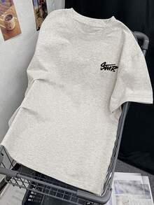 夏季新款休闲手写艺术字母印花圆领短袖T恤，时尚百搭女式上衣 - 淺花灰 - 查看 2