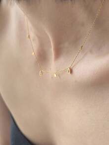 18K Gold Plated Stainless Steel Multi-Strand Necklace With Shiny Beads And Cross Pendant; Delicate And Hypoallergenic Design, Suitable For Women - Multicolor - View 1