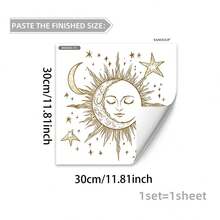 1片极简金色日月星辰3D立体防水防油PVC墙贴，适用于斋月、卧室、厨房、客厅 - 彩色 - 查看 4