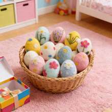 4pcs Handmade Wool Felt Easter Eggs - Colorful And Textured Eggs Decorated With Floral And Bunny Patterns, Handcrafted Ornaments Suitable For Tabletop Decor, Room Decoration, Craft Making, Easter Display, Party Decoration And Spring Home Decor - Multicolor - View 2