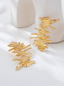 1 Đôi bông tai kim loại bất đối xứng, trang sức thiết kế cổ điển dành cho nữ, phù hợp để đeo hàng ngày, đi nghỉ mát, dự tiệc. - Vàng - Xem 2
