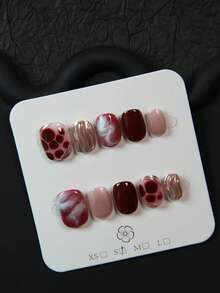 10片手工紫色椭圆形亚克力美甲贴片，短款美甲套装，包含扎染、红色、粉色、猫眼美甲宝石，不对称设计，适合派对、晚宴、日常佩戴，含工具包 - 送给女性和女孩的绝佳礼物，手工按压式美甲贴片 - 紫色 - 查看 11