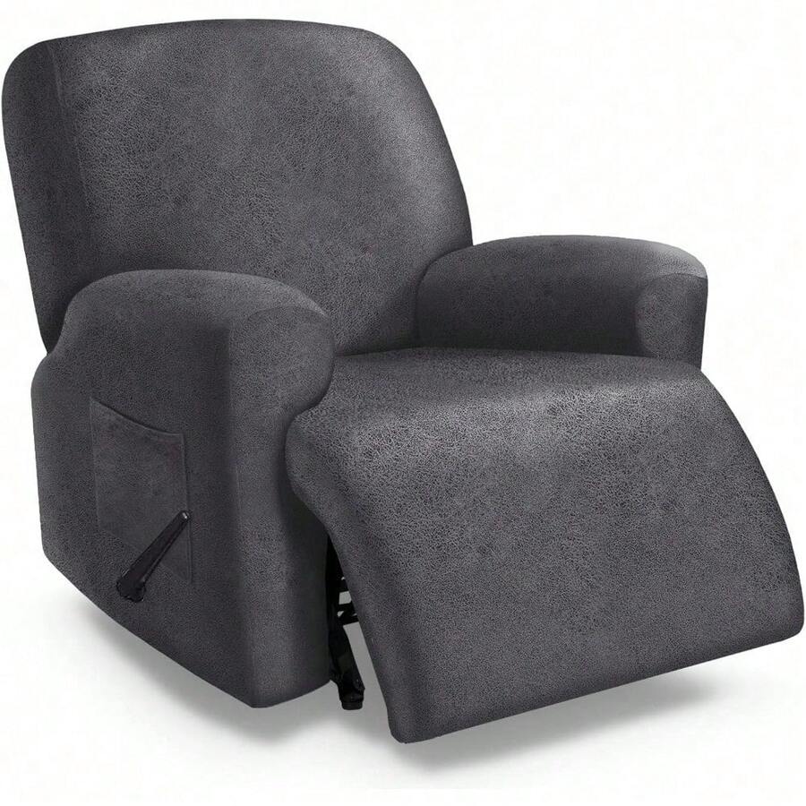 Trugenix-Recliner Sofa Covers - Leather Like Recliner Sofa Covers 3 Seater Recliner Couch Covers For 3 Cushion Couch 8 Pieces Washable Stretch Reclining Sofa Slipcovers (Brown)-GP - 01-深灰色 - 查看 1