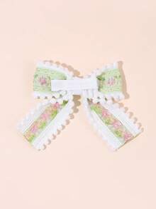 2pcs Flower Embroidery Hair Bows For Girls Pastel Pink Blue Green Embroidery Flower Bow Hair Clips Cute Pom-Pom Trim Bow Alligator Clips Girls Daily Wedding Party Barrettes Baby Hair Accessories - Multicolor - View 10