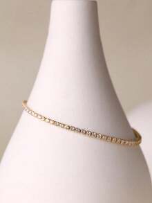 Cubic Zirconia Inlaid Gold Plated Tennis Bracelet Adjustable Drawstring For Women Daily Fashion - Hoa hồng vàng - Xem 2