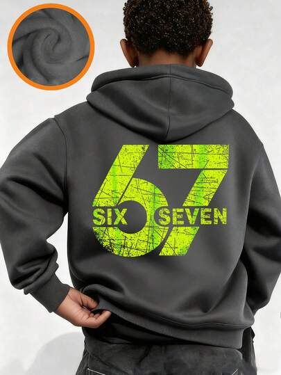 Tween Boy Graphic Print Thermal Lined Pullover Sweatshirt Sweatshirt, Warm & Comfortable For Autumn/Winter