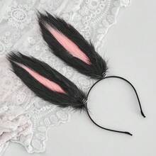 Cute Rabbit Ears Headband Long Furry Dog Ears Animal Cosplay Headband (Black Pink) - BlackLightPink - 查看 5