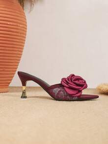 Giày sandal cao gót thời trang nữ gợi cảm với khóa kim loại hình hoa hồng, mũi nhọn, thoải mái, dễ xỏ, cao cấp, đa năng và thanh lịch, phù hợp cho các buổi tụ họp ngoài trời, tiệc chiêu đãi và các bữa tiệc. - Màu Đỏ Sâu - Xem 6