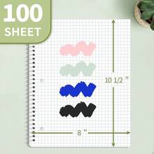 SUNEE Spiral Notebook, 1-Subject, Graph Ruled Paper, 8\ X 10-1/2\, 100 Sheets Per Notebook, 3-Hole Punched Paper, Water Resistant Cover, Spiral Grid Notebooks For Work, Home, Schoolsss, Writing, Green - Hijau - View 3