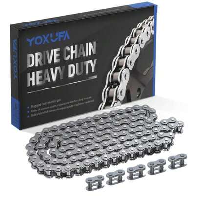 YOXUFA 420 Drive Chain 120 Links Heavy Duty For 50cc 70cc 90cc 110cc 125cc CRF150 Grom YZ80 SSR KLX NST SDG TaoTao Coolster Apollo Kazuma Baja Lifan 4 Wheeler ATV Quad Go Kart Dirt Pit Mini Bike Parts