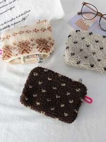 Plush Coin Purse Mini Lipstick Makeup Bag Portable Bluetooth Earphone Storage Pouch Card Holder Wallet - Multicolor - View 4