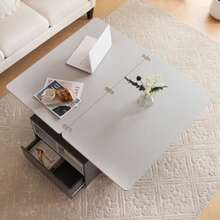 313593594GAA Liftable Multifunctional Coffee Table - Tabletop Opens To 2 Tables, Dark Grey + Light Grey, Large Capacity, Modern Living Room Furniture, Office Dining Table Side Table Multifunctional Table - 灰色 - 查看 10
