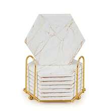 hygJuego de 8 Posavasos para Bebidas con Soporte Posavasos de marmol absorbentes ceramica Blanca y Dorada para Mesa de Centro Regalo de inauguracion de la casa proteccion de Mesajuh - Dorado - Ver 2